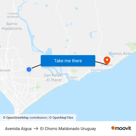 Avenida Aigua to El Chorro Maldonado Uruguay map