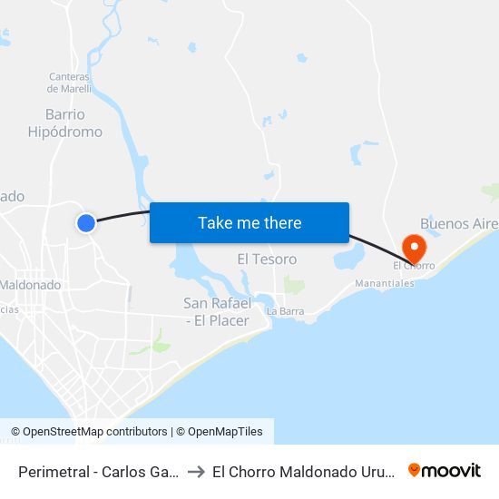 Perimetral - Carlos Gardel to El Chorro Maldonado Uruguay map