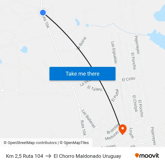Km 2,5 Ruta 104 to El Chorro Maldonado Uruguay map