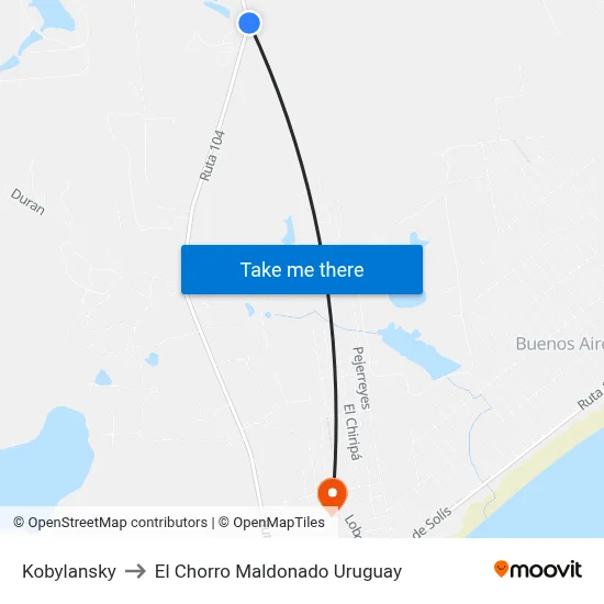 Kobylansky to El Chorro Maldonado Uruguay map