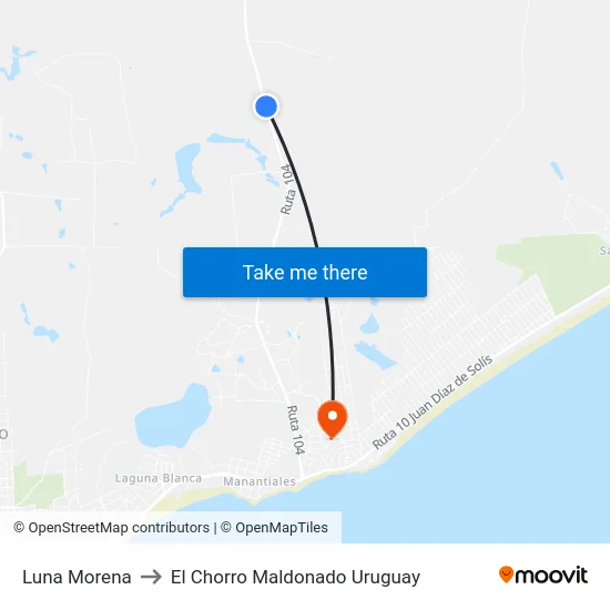 Luna Morena to El Chorro Maldonado Uruguay map