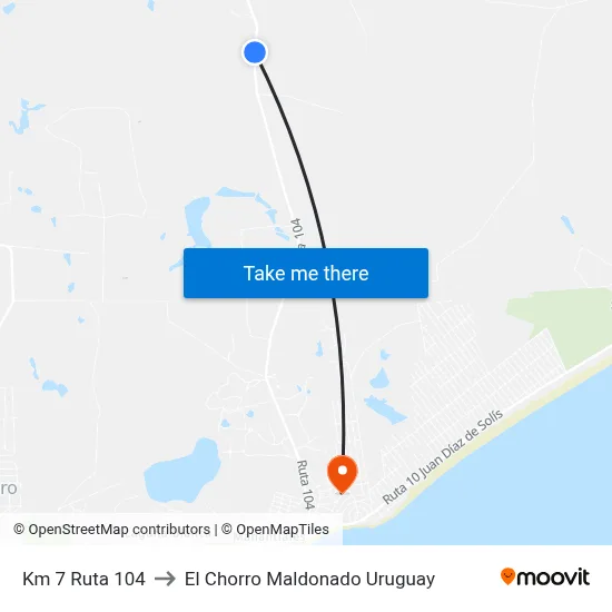 Km 7 Ruta 104 to El Chorro Maldonado Uruguay map