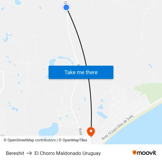 Bereshit to El Chorro Maldonado Uruguay map