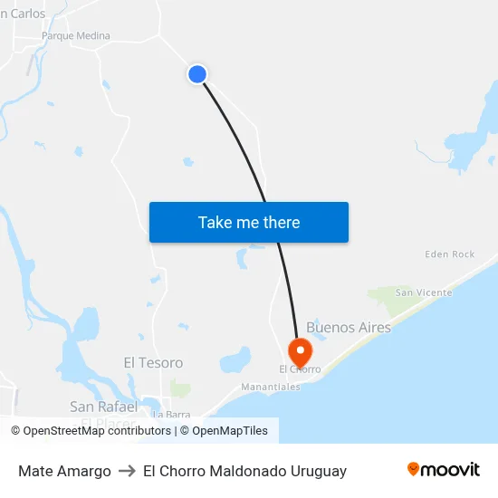 Mate Amargo to El Chorro Maldonado Uruguay map
