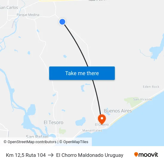 Km 12,5 Ruta 104 to El Chorro Maldonado Uruguay map