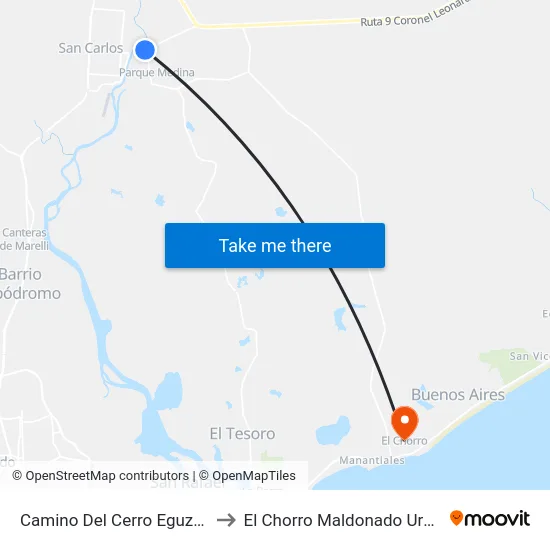 Camino Del Cerro Eguzquiza to El Chorro Maldonado Uruguay map