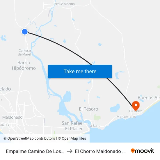 Empalme Camino De Los Ceibos to El Chorro Maldonado Uruguay map