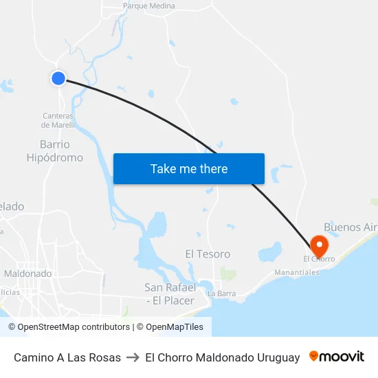 Camino A Las Rosas to El Chorro Maldonado Uruguay map
