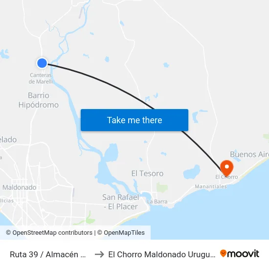 Ruta 39 / Almacén Ute to El Chorro Maldonado Uruguay map