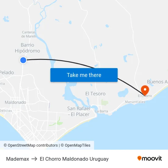Mademax to El Chorro Maldonado Uruguay map