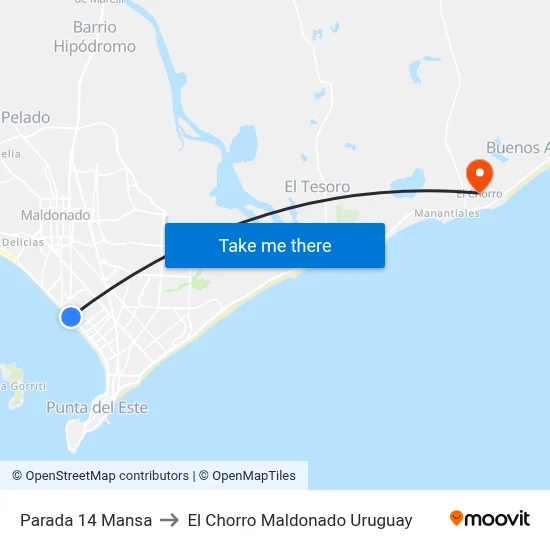 Parada 14 Mansa to El Chorro Maldonado Uruguay map