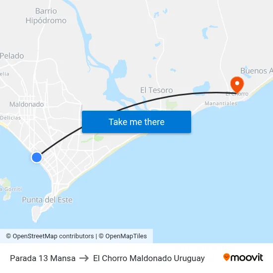 Parada 13 Mansa to El Chorro Maldonado Uruguay map