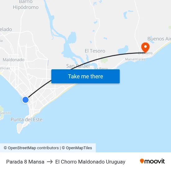 Parada 8 Mansa to El Chorro Maldonado Uruguay map
