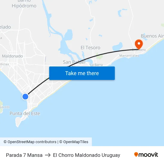 Parada 7 Mansa to El Chorro Maldonado Uruguay map