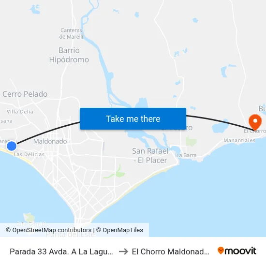 Parada 33 Avda. A La Laguna / Perseo to El Chorro Maldonado Uruguay map