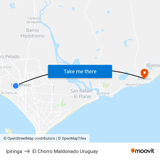 Ipiringa to El Chorro Maldonado Uruguay map