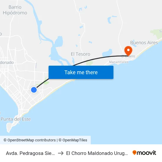 Avda. Pedragosa Sierra to El Chorro Maldonado Uruguay map