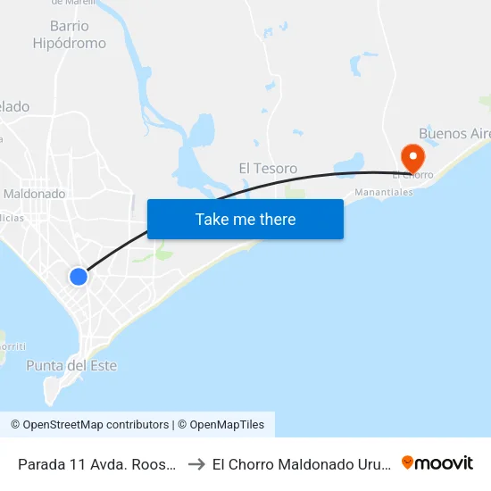 Parada 11 Avda. Roosevelt to El Chorro Maldonado Uruguay map