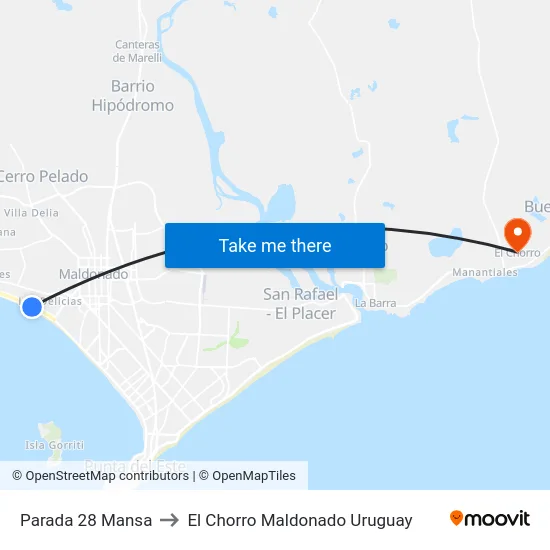 Parada 28 Mansa to El Chorro Maldonado Uruguay map