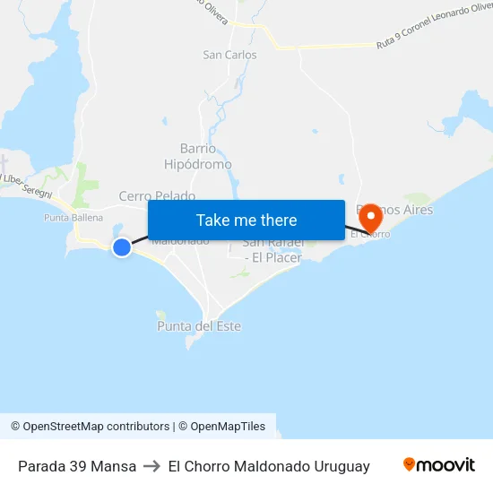 Parada 39 Mansa to El Chorro Maldonado Uruguay map
