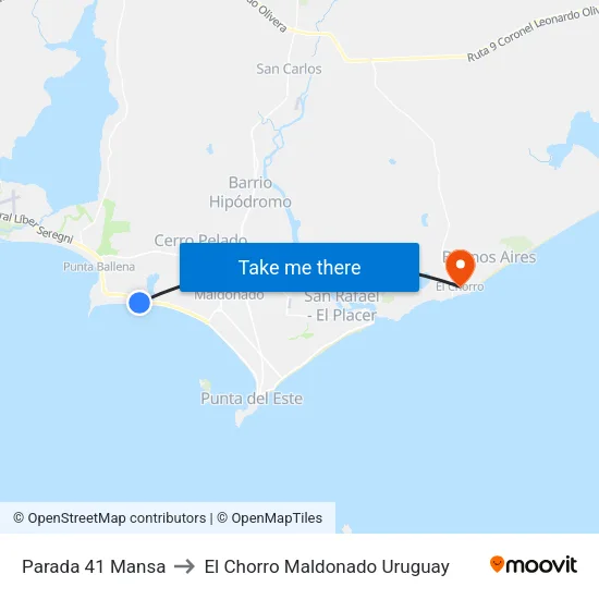 Parada 41 Mansa to El Chorro Maldonado Uruguay map