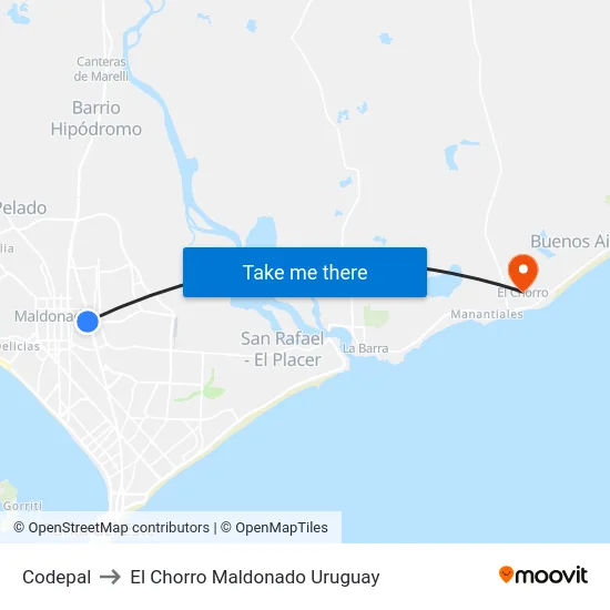 Codepal to El Chorro Maldonado Uruguay map