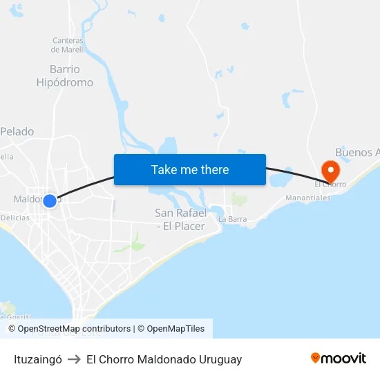 Ituzaingó to El Chorro Maldonado Uruguay map