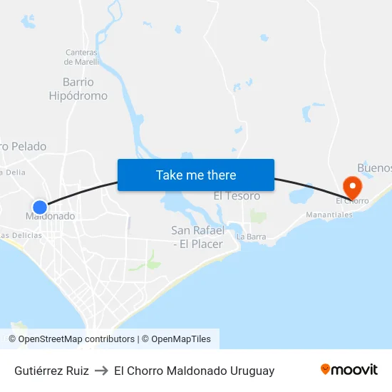 Gutiérrez Ruiz to El Chorro Maldonado Uruguay map