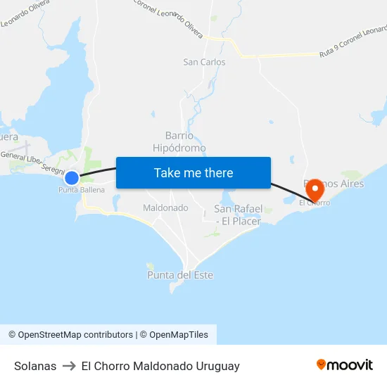 Solanas to El Chorro Maldonado Uruguay map