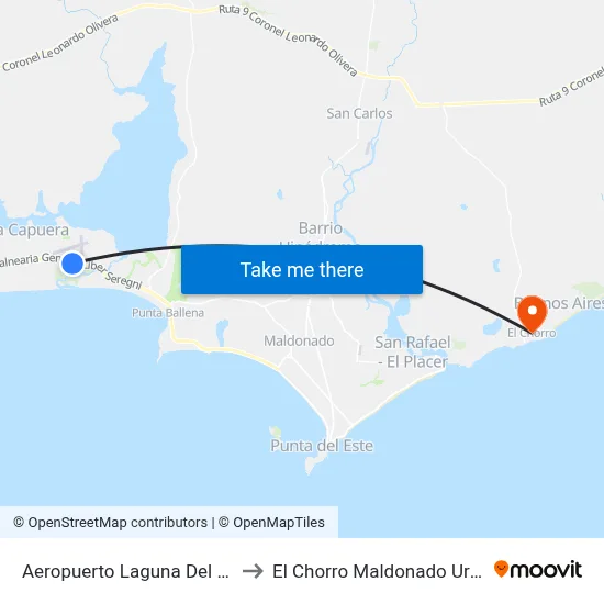 Aeropuerto Laguna Del Sauce to El Chorro Maldonado Uruguay map
