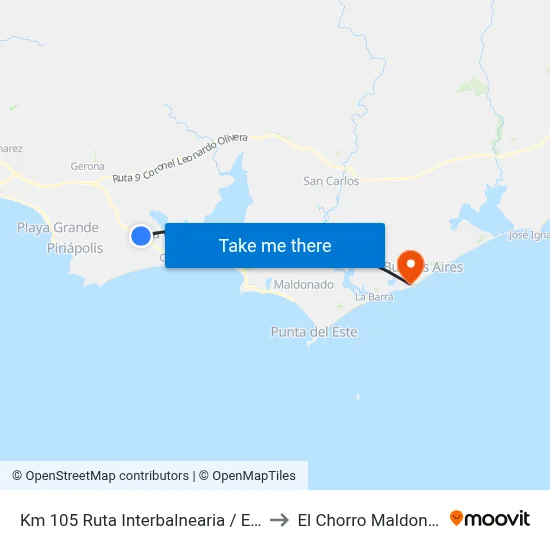 Km 105 Ruta Interbalnearia / Escuela 44 Piriápolis to El Chorro Maldonado Uruguay map