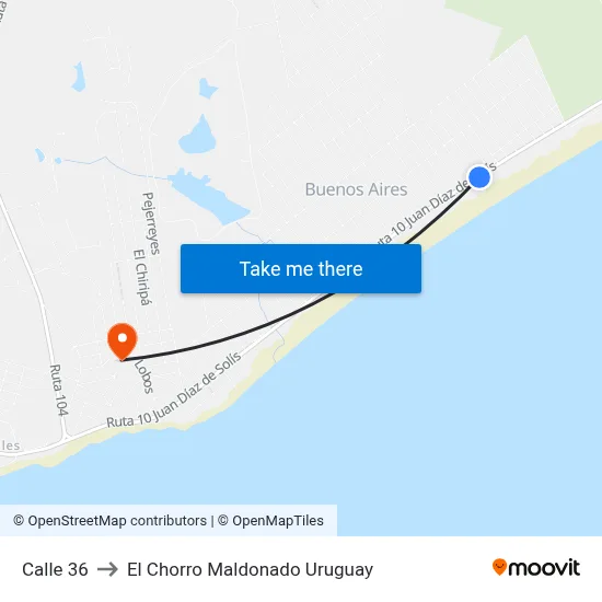 Calle 36 to El Chorro Maldonado Uruguay map