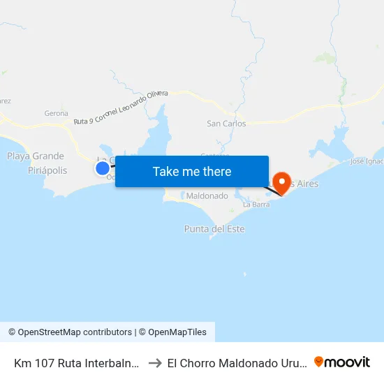 Km 107 Ruta Interbalnearia to El Chorro Maldonado Uruguay map