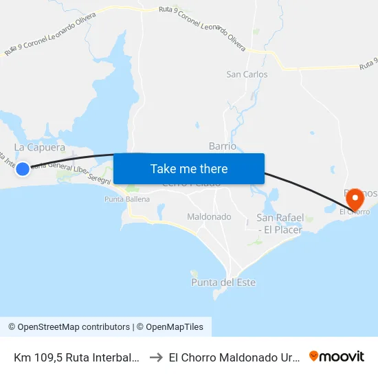 Km 109,5 Ruta Interbalnearia to El Chorro Maldonado Uruguay map