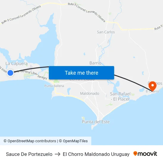 Sauce De Portezuelo to El Chorro Maldonado Uruguay map