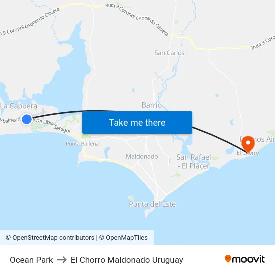 Ocean Park to El Chorro Maldonado Uruguay map