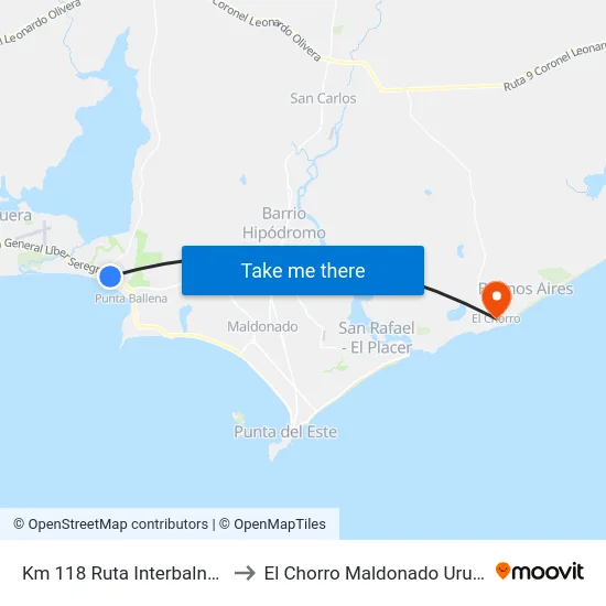 Km 118 Ruta Interbalnearia to El Chorro Maldonado Uruguay map