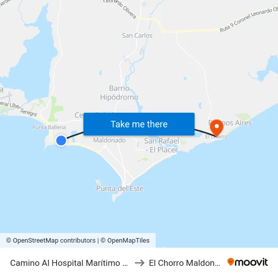 Camino Al Hospital Marítimo / Parada 45 Mansa to El Chorro Maldonado Uruguay map