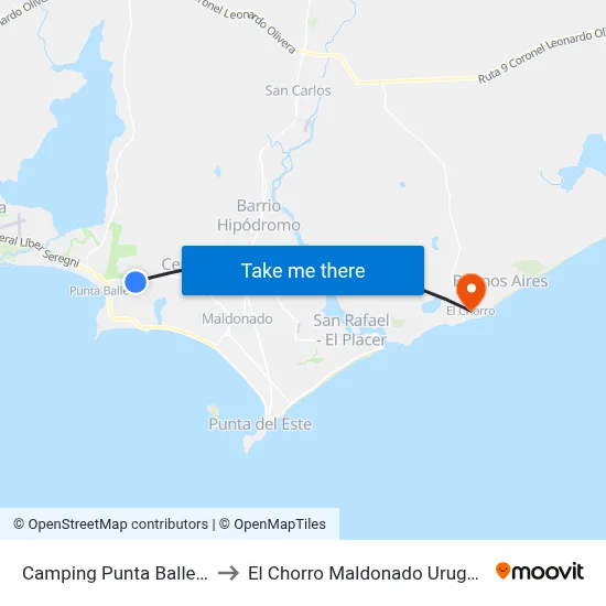 Camping Punta Ballena to El Chorro Maldonado Uruguay map