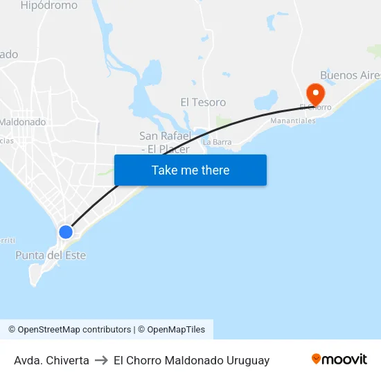 Avda. Chiverta to El Chorro Maldonado Uruguay map
