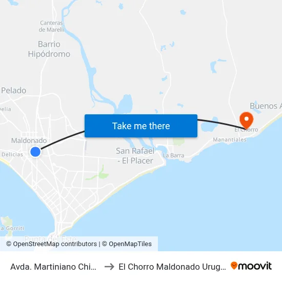 Avda. Martiniano Chiossi to El Chorro Maldonado Uruguay map