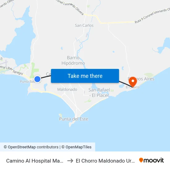 Camino Al Hospital Marítimo to El Chorro Maldonado Uruguay map
