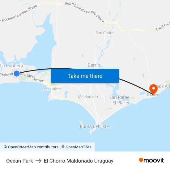 Ocean Park to El Chorro Maldonado Uruguay map