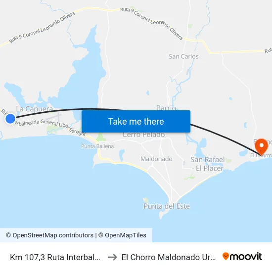Km 107,3 Ruta Interbalnearia to El Chorro Maldonado Uruguay map