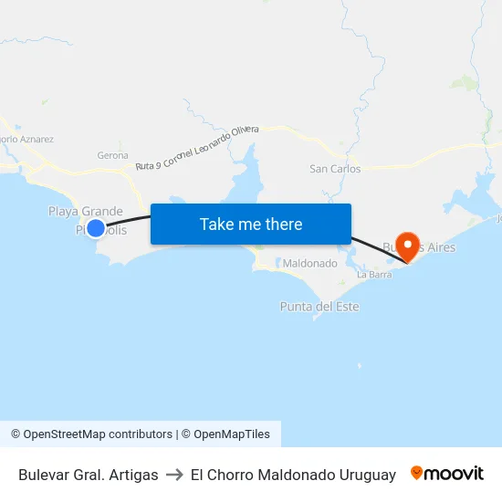 Bulevar Gral. Artigas to El Chorro Maldonado Uruguay map
