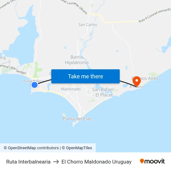 Ruta Interbalnearia to El Chorro Maldonado Uruguay map