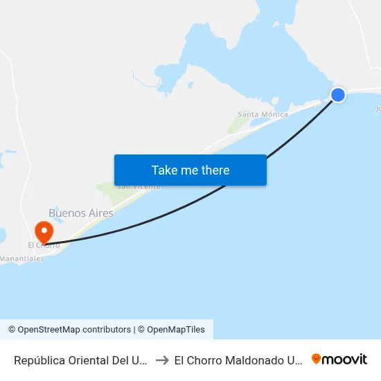 República Oriental Del Uruguay to El Chorro Maldonado Uruguay map
