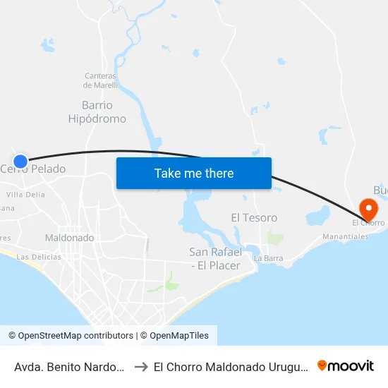 Avda. Benito Nardone to El Chorro Maldonado Uruguay map