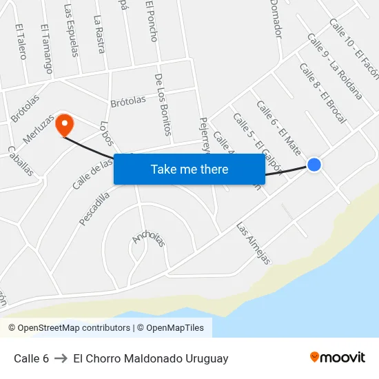 Calle 6 to El Chorro Maldonado Uruguay map