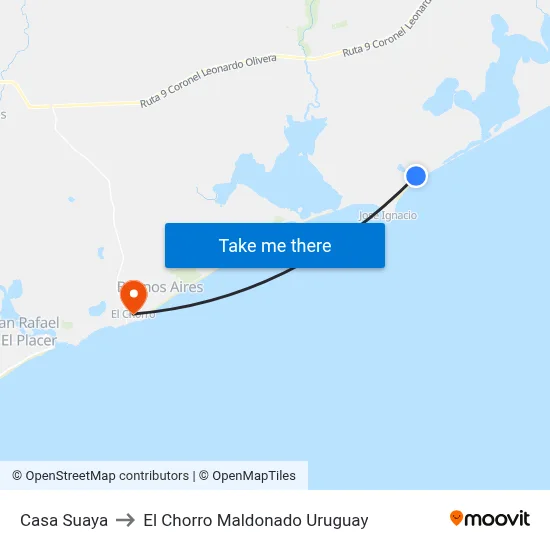 Casa Suaya to El Chorro Maldonado Uruguay map